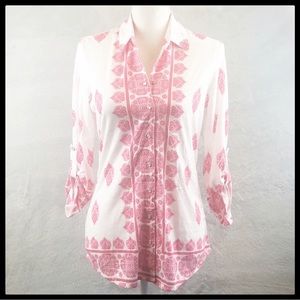 Tango Mango White & Pink Button Down Blouse
